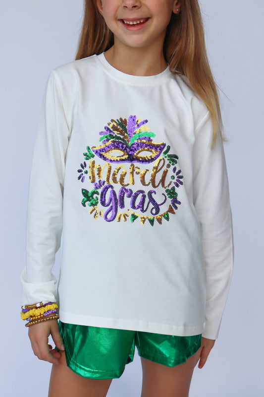Mardi Gras Sequin Mask Long Sleeve -TW