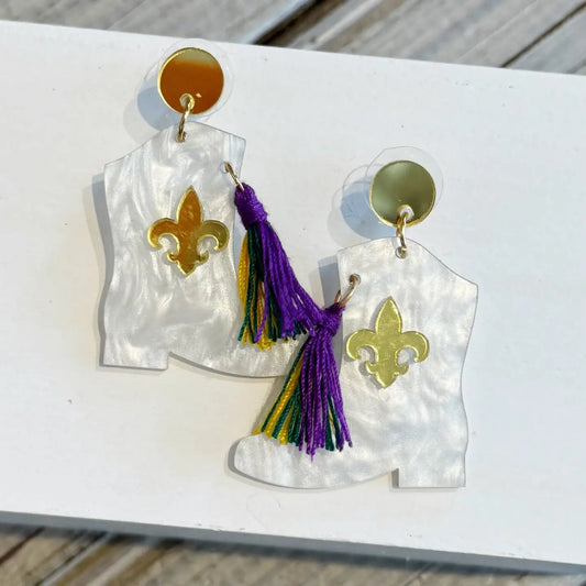 Mardi Gras Boot Earrings
