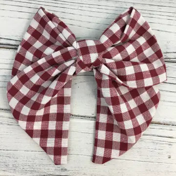 Burgundy/White Plaid Bow